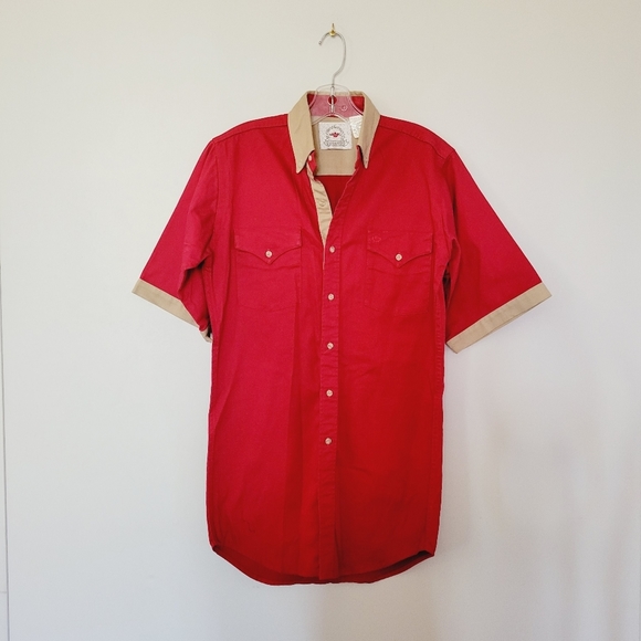 Mid-West Garment Co. Rodeo Cowboy Farm Shirt Mens XS Red Tan - Picture 3 of 14